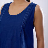 Blue Handspun Yarn-Dyed Cotton V-Neck Top