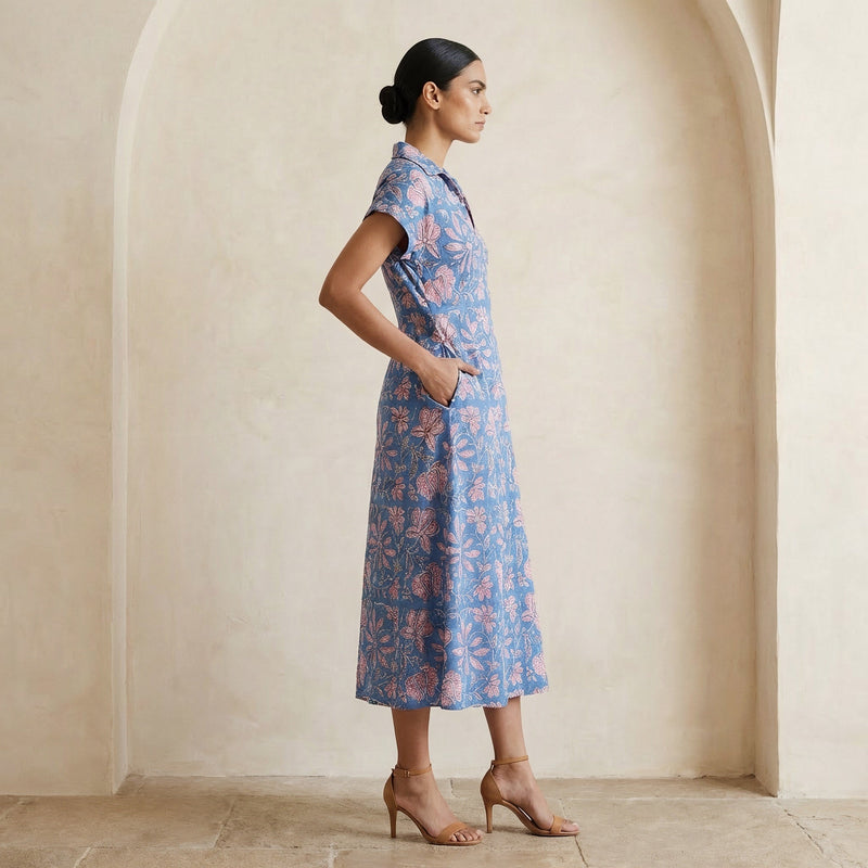 blue and pink floral midi dress Buy Blue-Pink Block Print Cotton Paneled A-Line Online at SeamsFriendly Best For