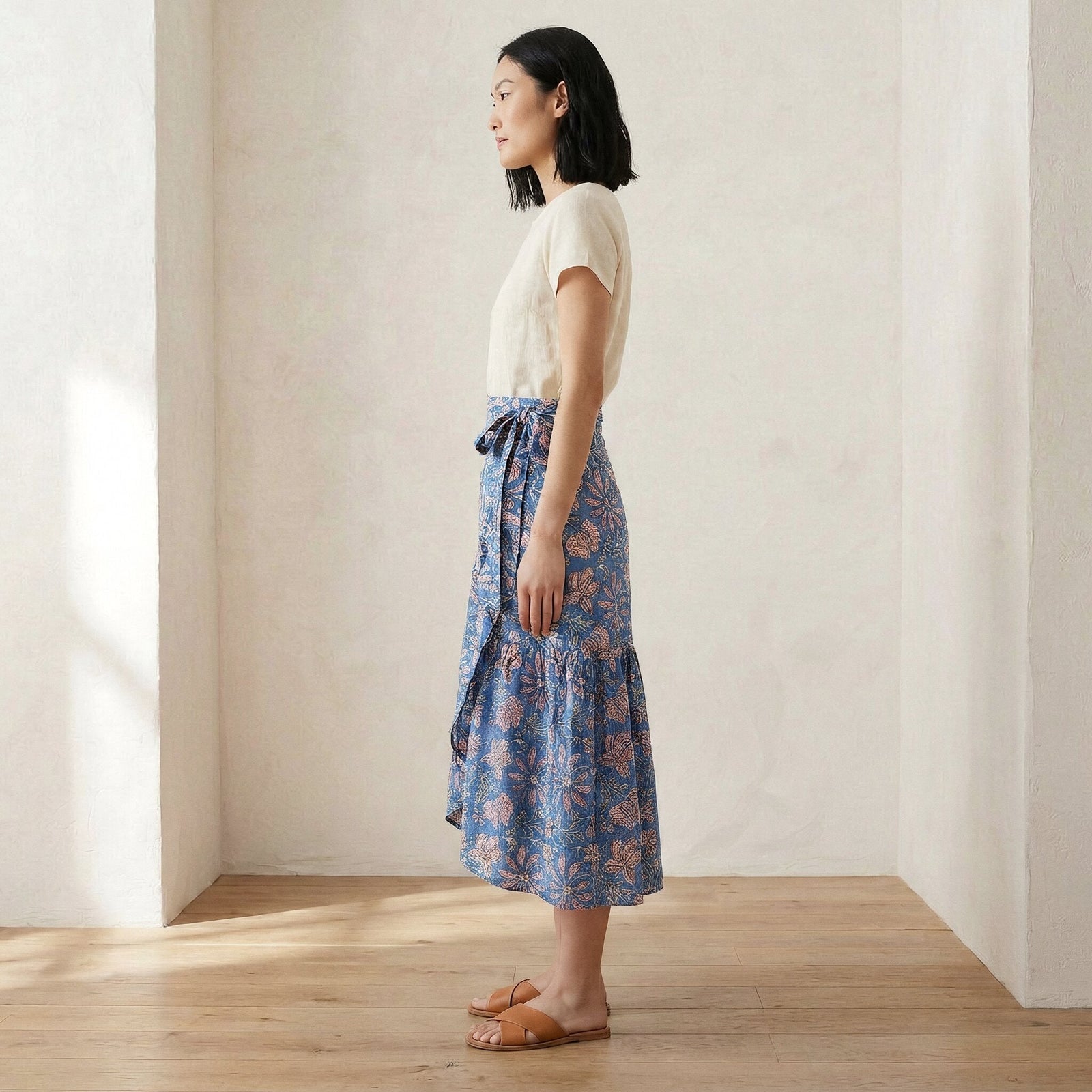 Buy Blue-Pink Floral Block Print Cotton Ruffle Midi Wrap Skirt Online at SeamsFriendly Buy Blue-Pink Floral Block Print Cotton Ruffle Midi Wrap Skirt Online at SeamsFriendly