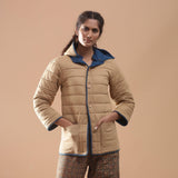 Front View of a Model wearing Reversible Detachable Hoodie Quilted Cotton Jacket