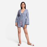 Front View of a Model wearing Sanganeri Hand Block Print Short Playsuit