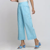 Left View of a Model wearing Breezy Blue Tie Dye Wide-Legged Pant