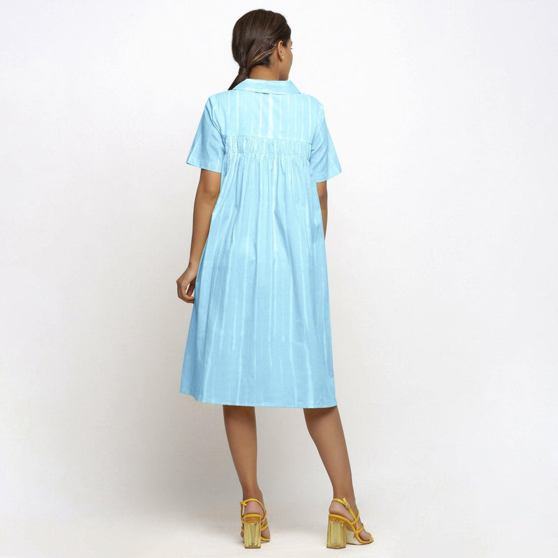 Back View of a Model wearing Blue Tie Dye High Low Dress