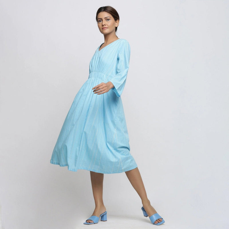 midi women's cotton tie dye dresses 100% Cotton Tie-Dye Midi Dress, Slim Fit Customizable Dress for Women, Gathered Yoked Dress with Pockets, Plus Size, Petite, Tall cw etsw