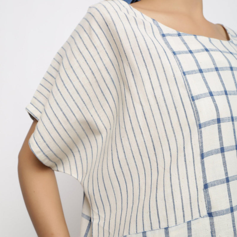 Right Detail of a Model wearing Blue Vegetable Dyed A-Line Dress