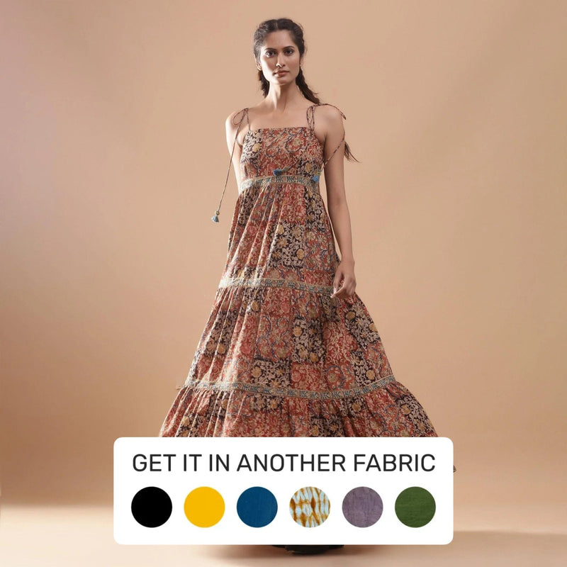 Bohemian Block Print Ankle Length Tier Cotton Dress Bohemian Block Print Ankle Length Tier Cotton Dress