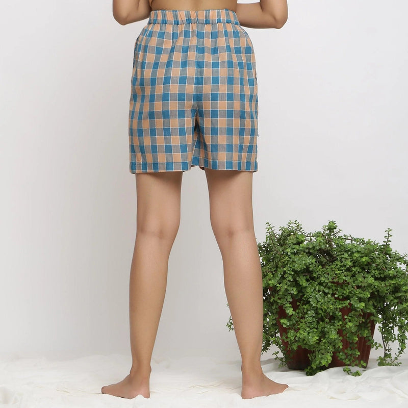 Back View of a Model wearing Breezy Handspun Cotton Checks Shorts