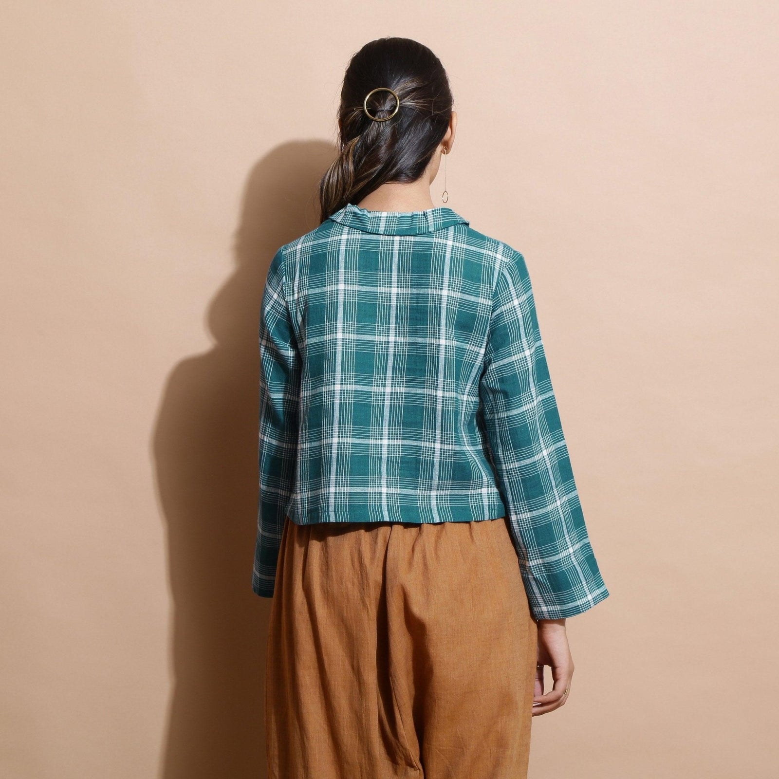 bottle-green-checks-cotton-
