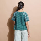 Back View of a Model wearing Bottle Green Handspun Straight Top