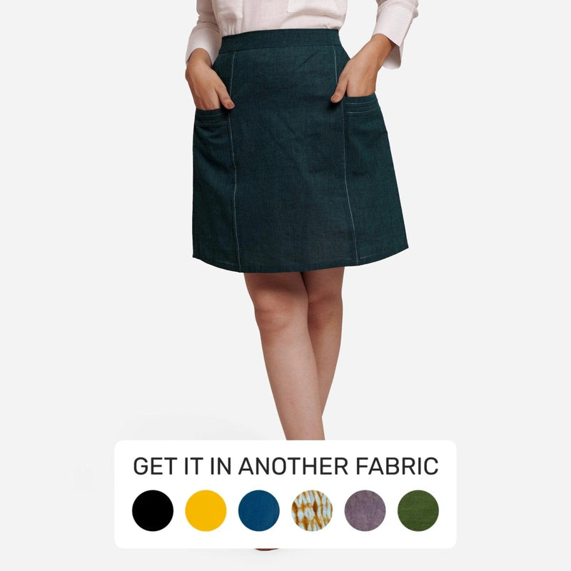 Front View of a Model wearing Bottle Green Comfort-Fit Pencil Skirt