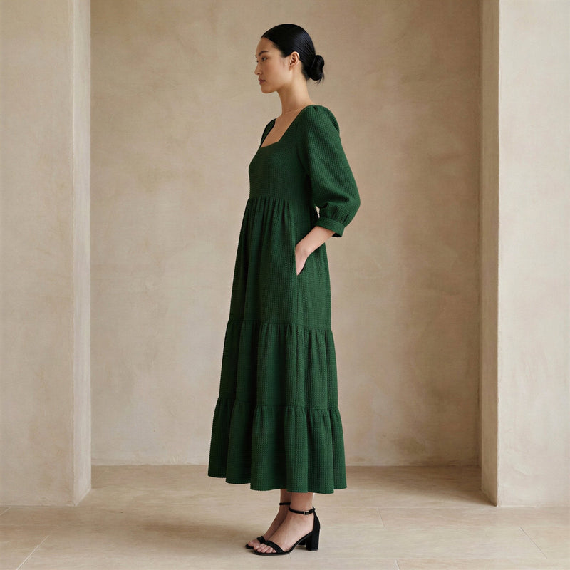 green dress midi long sleeve Romantic Linen Dress for Women, Long Sleeve Linen Dress, Wrap Linen Dress, Linen Midi Dress, Beautiful Maxi Dress, Bohemian Dress, XS / Gray main image 0