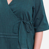 Front Detail of a Model wearing Bottle Green Mangalgiri Wrap Top