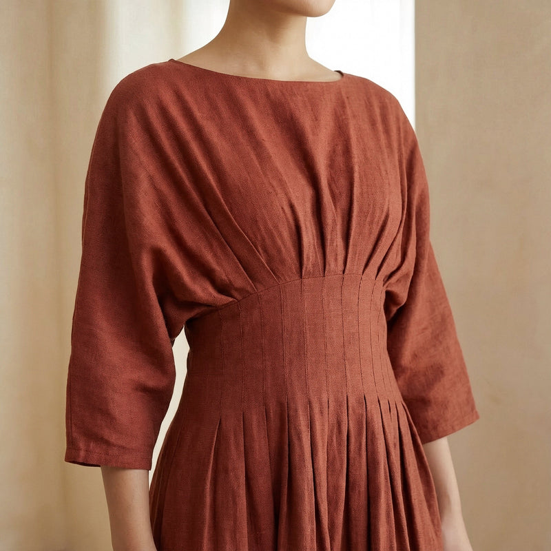 Buy Brick Red 100% Cotton Cinched Waist Flared Maxi Dress Online at  SeamsFriendly