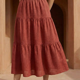 Brick Red 100% Cotton Elasticated Maxi Tier Skirt