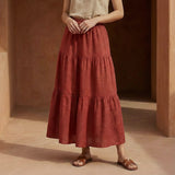Brick Red 100% Cotton Elasticated Maxi Tier Skirt