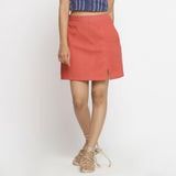 Front View of a Model wearing Brick Red Cotton Short A-Line Skirt