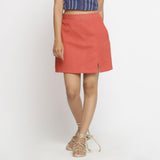 Front View of a Model wearing Brick Red Cotton Short A-Line Skirt