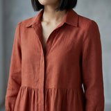 Brick Red 100% Cotton Short Shirt Dress