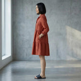 Brick Red 100% Cotton Short Shirt Dress