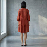 Brick Red 100% Cotton Short Shirt Dress