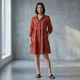 Brick Red 100% Cotton Short Shirt Dress