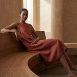 Brick Red 100% Cotton Sleeveless Paneled Swing Dress