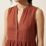Brick Red 100% Cotton V-Neck Maxi Tier Dress