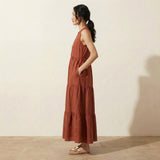 Brick Red 100% Cotton V-Neck Maxi Tier Dress