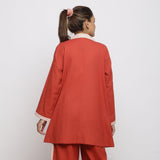 Back View of a Model wearing Vegetable Dyed Cotton Paneled Outerwear