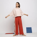 Front View of a Model wearing Pink Handspun Crop Top and Wide Legged Pant Set