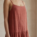 Brick Red Cotton Drop-Waist Camisole Maxi Tier Dress