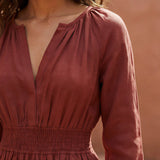 Brick Red Cotton Fit and Flare Maxi Tier Dress