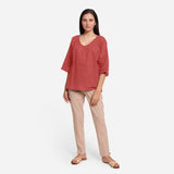 Front View of a Model wearing Brick Red Loose Fit Drop Shoulder Top