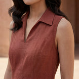 Brick Red Cotton Paneled Sleeveless Maxi Dress