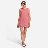 Front View of a Model wearing Brick Red Cotton Sleeveless Mini Tunic Dress