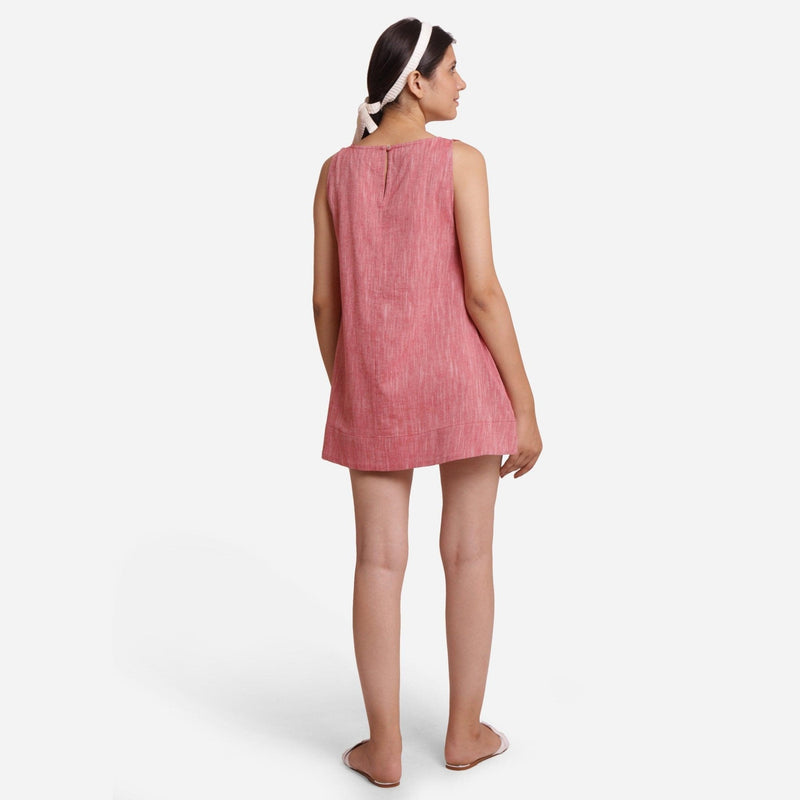 Back View of a Model wearing Solid Brick Red Mini Sleeveless Tunic