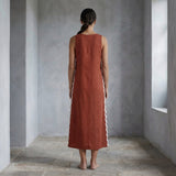 Brick Red Cotton Wavy Stripe Maxi Shift Dress