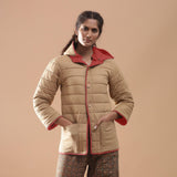 Front View of a Model wearing Brick Red Reversible Detachable Hoodie Quilted Cotton Jacket