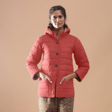 Front View of a Model wearing Brick Red Reversible Detachable Hoodie Quilted Cotton Jacket