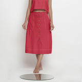 Front View of a Model wearing Brick Red Vegetable Dyed Button-Down Skirt