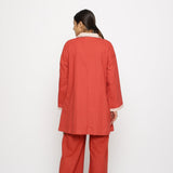 Back View of a Model wearing Vegetable Dyed Cotton Paneled Outerwear