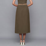 Bronze Grey Warm Cotton Corduroy Button-Down Midi Skirt