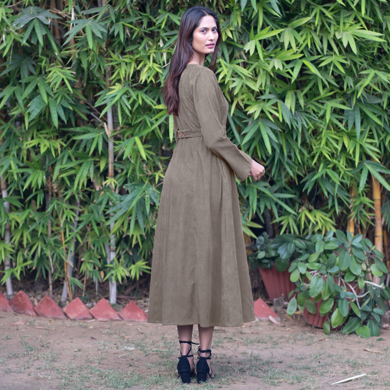 midi cord dress Amanda Cord Midi Dress-Fern