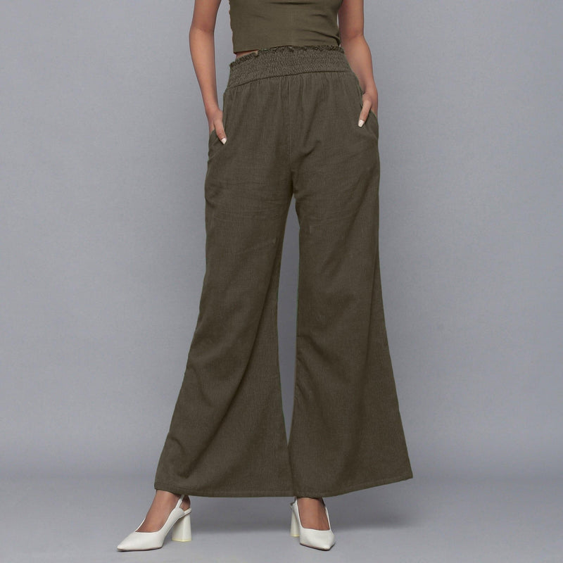 Bronze Grey Warm Cotton Corduroy Elasticated Bootcut Pant