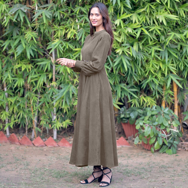 Buy Bronze Grey Warm Cotton Corduroy Fit and Flare Maxi Dress Online at SeamsFriendly Buy Bronze Grey Warm Cotton Corduroy Fit and Flare Maxi Dress Online at SeamsFriendly