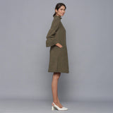 Bronze Grey Warm Cotton Corduroy High Neck Short Dress