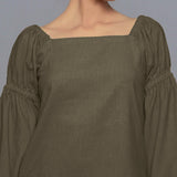 Bronze Grey Warm Cotton Corduroy Off-Shoulder Top