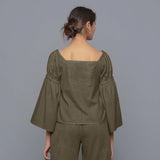 Bronze Grey Warm Cotton Corduroy Off-Shoulder Top