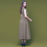 Bronze Grey Warm Cotton Corduroy Sleeveless Midi Wrap Dress