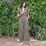 Bronze Grey Warm Cotton Corduroy Wide Legged Wrap Cargo Jumpsuit